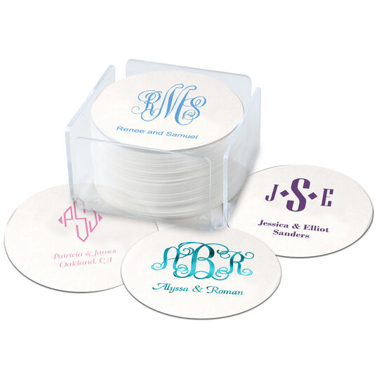 Pick Your Three Letter Monogram Style with Text Round Coasters